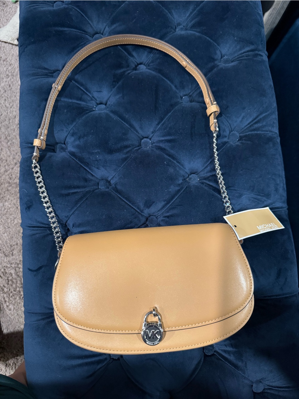 Michael Kors Camel Leather Chain Strap Crossbody